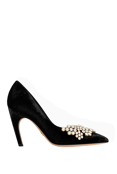 high-heeled shoe in velvet &amp; rhinestones