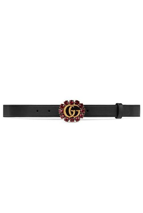 leather belt with double G &amp; crystals