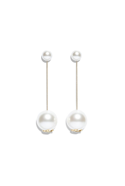 white pearl logo earrings