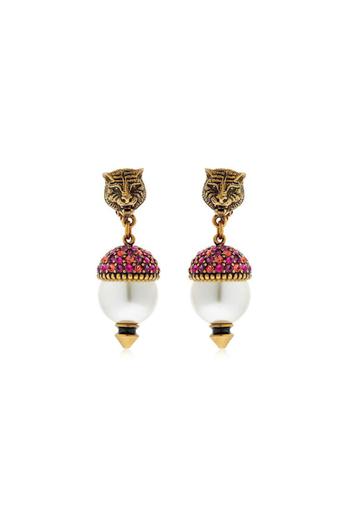 pink faux pearls &amp; crystal earrings