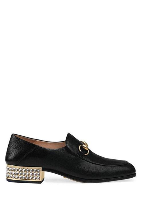 horsebit leather loafers with crystals