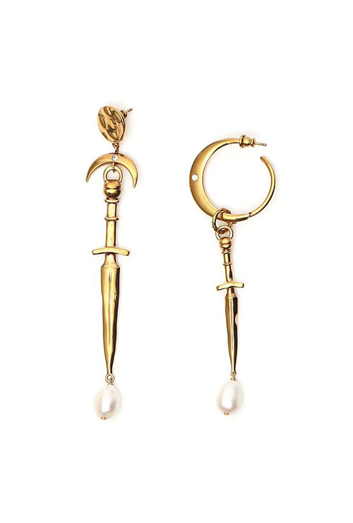 metallic dagger pendant earrings