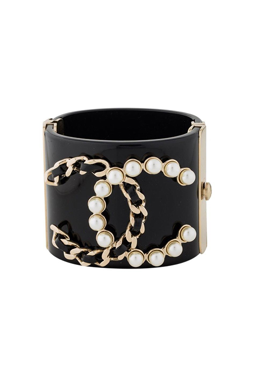 pearl&amp;chain resin cuff bangle bracelet
