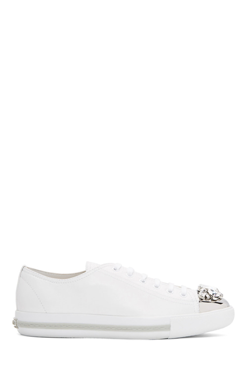 white crystal cap toe sneakers