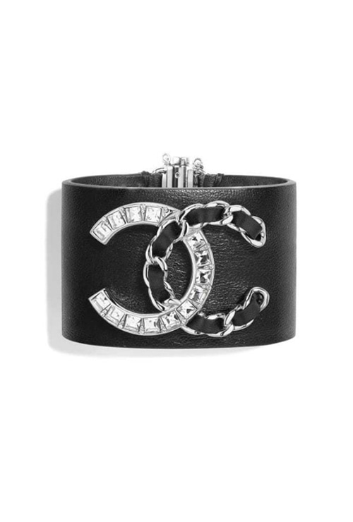 crystal&amp;leather logo cuff bangle bracelet