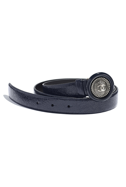 crackled leather navy blue belt