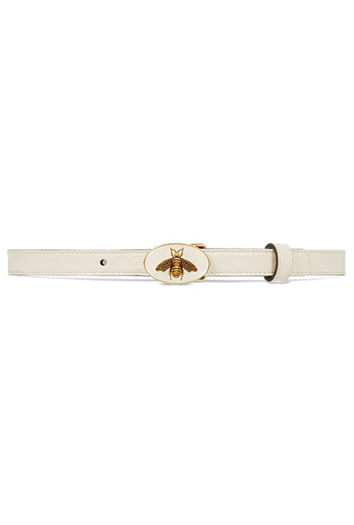 leather belt with bee buckle