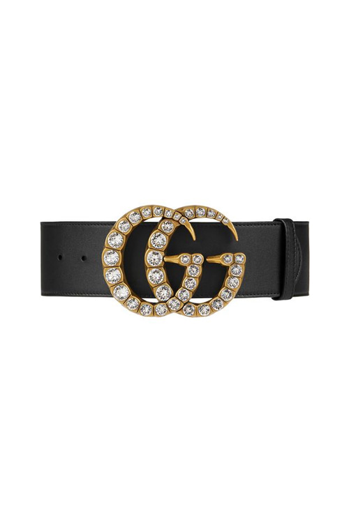 leather belt with crystal double G buckle