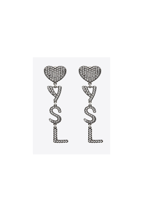 heart earrings in brass and crystal