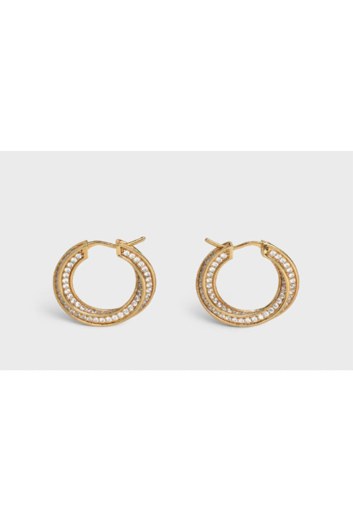 Edwige Twisted Hoops in Brass with Gold Finish and Crystals