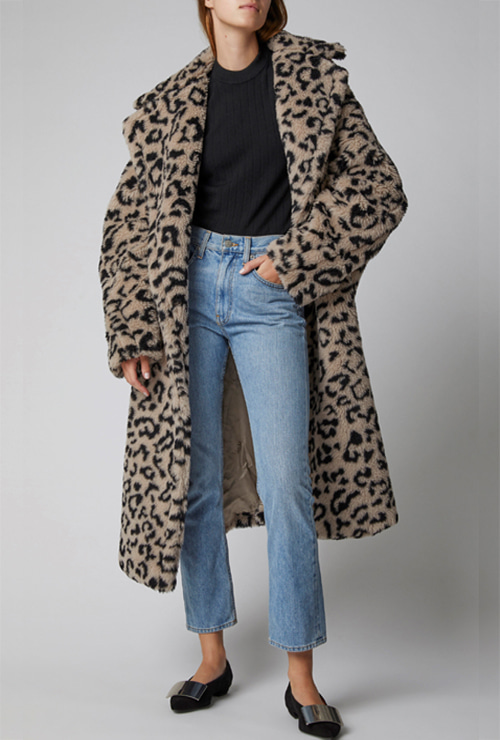 max st. edy leopard print faux shearling coat