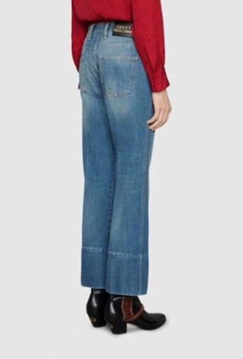 gu st. logo patch high-waisted  flared trousers jean / 2 types