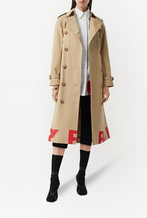 bur st. logo print double breasted trench coat
