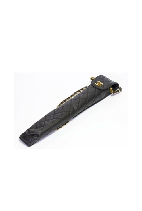 cc vintage black quilted leather crossbody umbrella case bag &amp; umbrella set