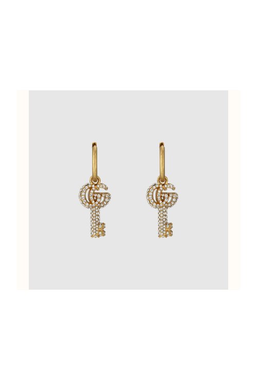 crystal double g key earrings