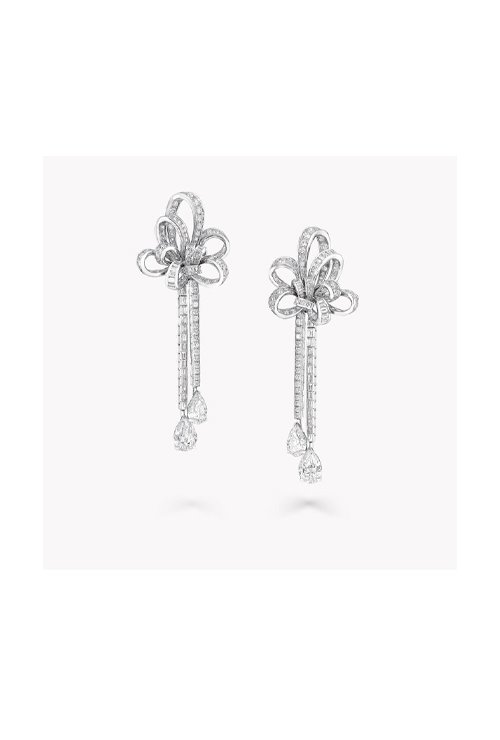 tilda&#039;s bow double diamond drop high earrings
