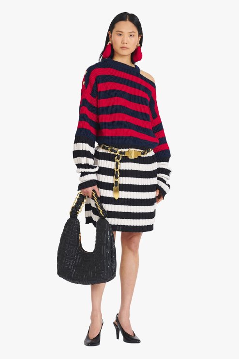 bal st. red and black striped wool dress