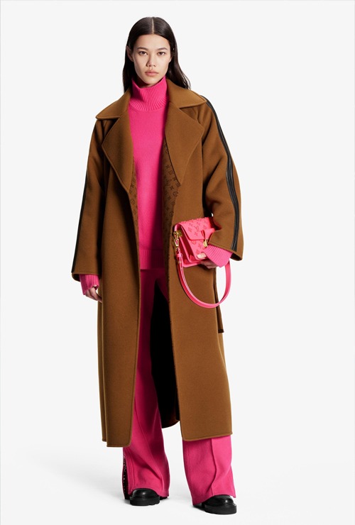 louis st. leather trim belted wrap coat