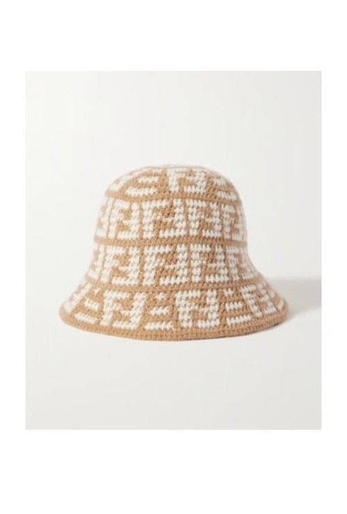 croche knit cashmere blend jacquard bucket hat