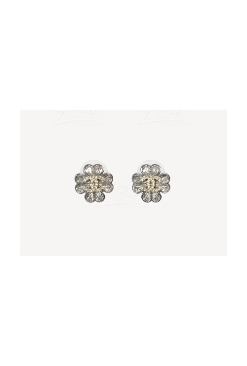 Silver Crystal CC Logo Clover Earrings